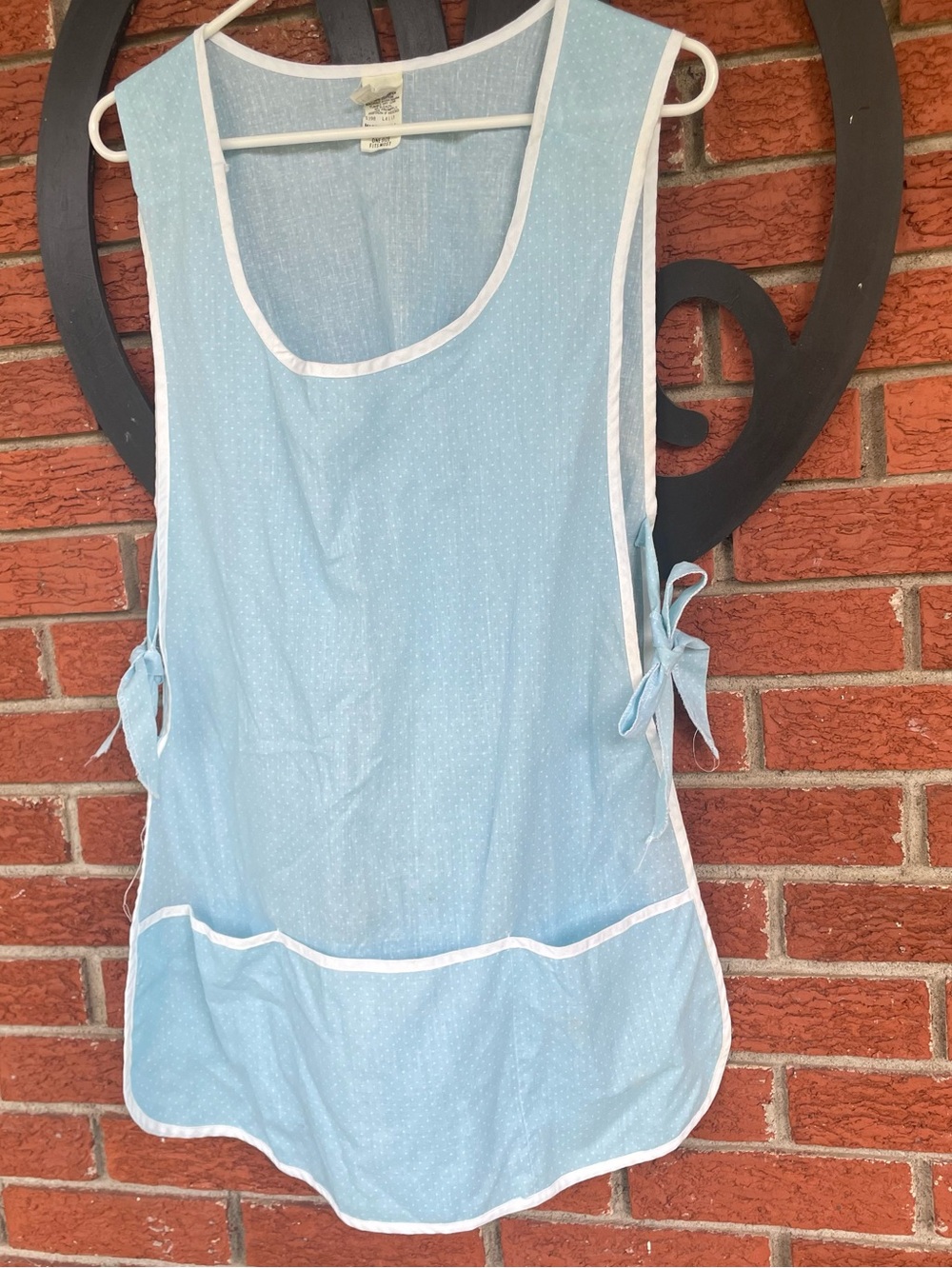 Vintage Light blue cotton apron with white trim   60 -70’s 
One size